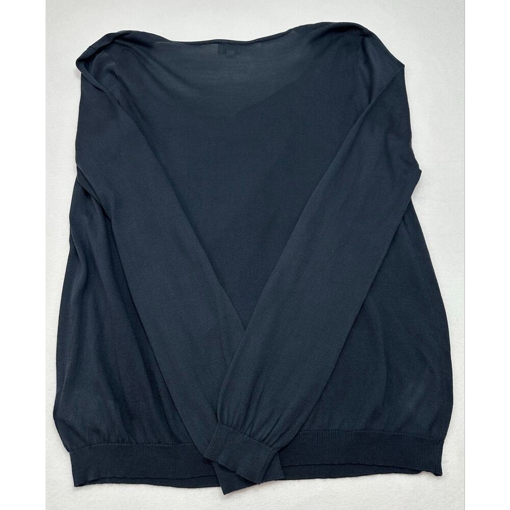 TSE 100% Silk Italian Dark Navy Cowl Neck Long Sleeve Knit Top Size Large - Picture 6 of 13
